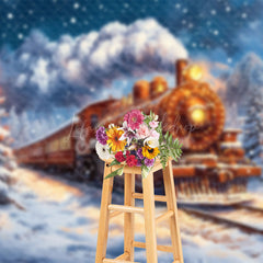 Lofaris Nigth Train Passing Through Christmas Photo Backdrop