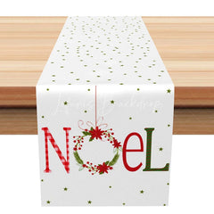 Lofaris Noel Christmas Table Runner with Wreath Red Plaid and Green Simple Holiday Farmhouse Decor