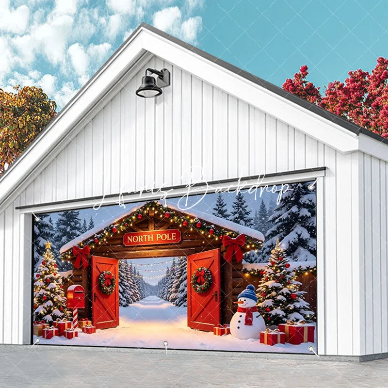 Lofaris North Pole Christmas Snowy Archway Garage Door Banner Festive Winter Wonderland Holiday Decor with Snowman and Gifts