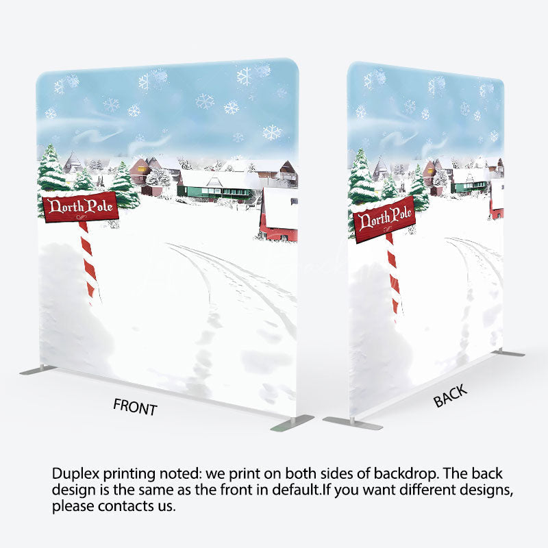Lofaris North Pole Snowy Wonderland Town Pillow Case Backdrop