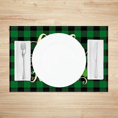 Lofaris Not Lucky Just Blessed Set of 4 Placemats St. Patricks Day Golden Horseshoe Green Plaid Table Mats