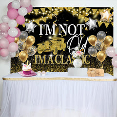 Lofaris Not Old But Classic Glitter Balloon Birthday Backdrop