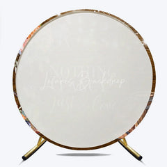 Lofaris Nothing Fancy Just Love Round Backdrop Rustic Wood Western Wedding Cowboy Boots and String Lights Decor