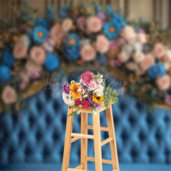 Lofaris Nude Blue Flowers Elegant Cute Headboard Backdrop