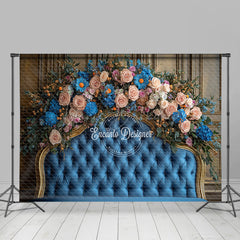 Lofaris Nude Blue Flowers Elegant Cute Headboard Backdrop