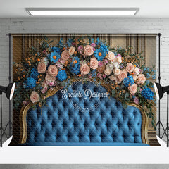 Lofaris Nude Blue Flowers Elegant Cute Headboard Backdrop