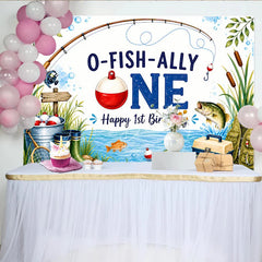 Lofaris O-FISH-ALLY ONE Fishing 1st Birthday Backdrop Rod and Tackle Box Happy First Party Decor