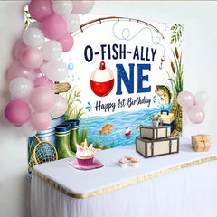Lofaris O-FISH-ALLY ONE Fishing 1st Birthday Backdrop Rod and Tackle Box Happy First Party Decor