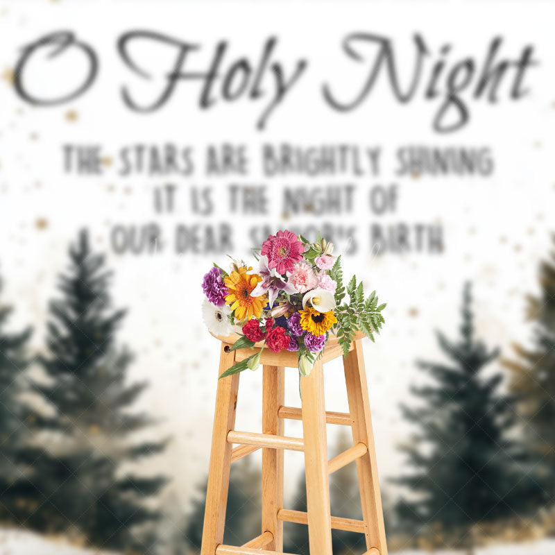 Lofaris O Holy Night Forest Gold Stars Christmas Backdrop