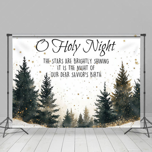 Lofaris O Holy Night Forest Gold Stars Christmas Backdrop