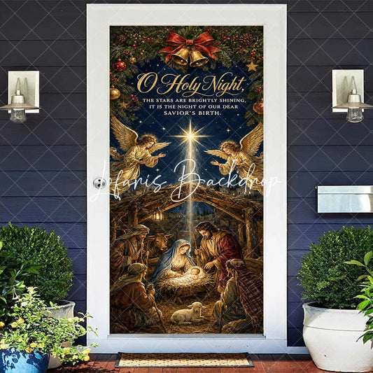 Lofaris O Holy Night Nativity Scene Christmas Door Cover Traditional Angels and Shining Star Holiday Decor
