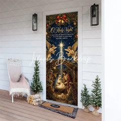 Lofaris O Holy Night Nativity Scene Christmas Door Cover Traditional Angels and Shining Star Holiday Decor
