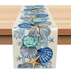 Lofaris Ocean Blue Table Runner with Starfish and Coral Nautical Beach House Decor Under the Sea Themed Kitchen Linen
