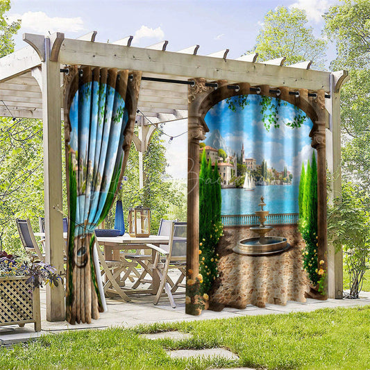 Lofaris Ocean House Yard Waterproof Printed Outdoor Curtains