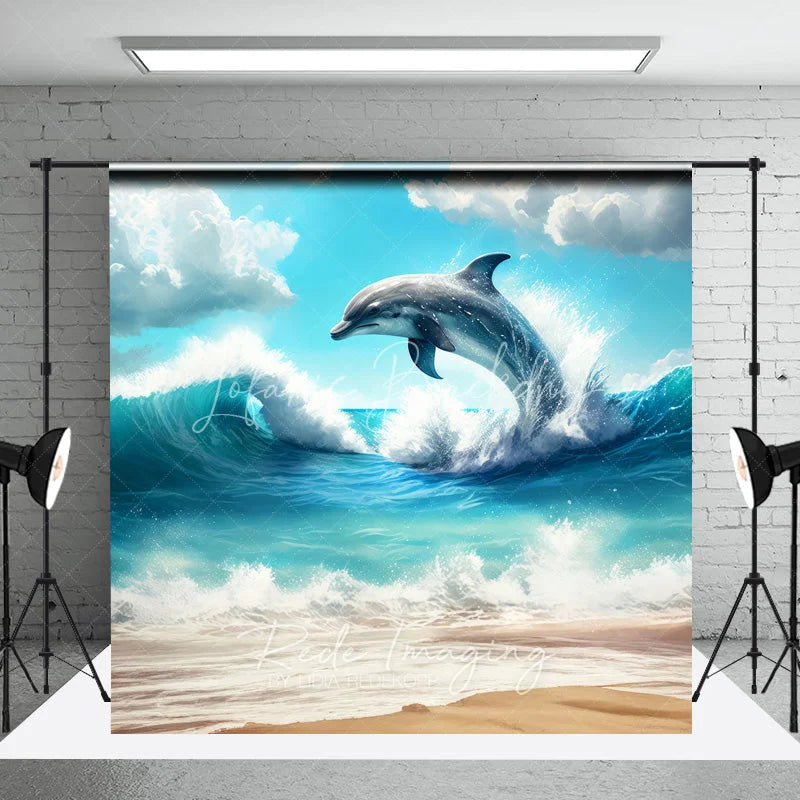 Lofaris Ocean Waves Jumping Dolphin Summer Photography Backdrop Tropical Sunny Beach Vacation Studio Background