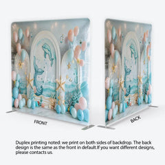 Lofaris Oceanic Dolphin Whale Tail Square Double-Sided Backdrop with Starfish for Baby Shower Birthday Party