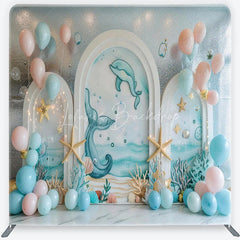 Lofaris Oceanic Dolphin Whale Tail Square Double-Sided Backdrop with Starfish for Baby Shower Birthday Party