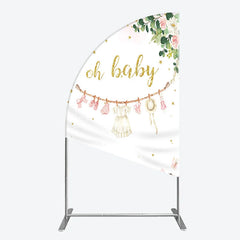Lofaris Oh Baby Clothesline Half Moon Arch Backdrop for Shower Whimsical Pink and Gold with Fairytale Village Girl Party Decor