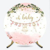 Lofaris Oh Baby Clothesline Round Backdrop for Shower Boho Floral with Pink and Gold Girl Party Photo Booth Decor