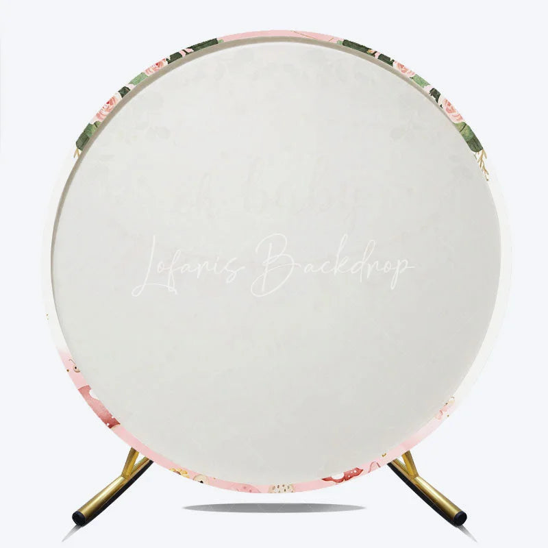 Lofaris Oh Baby Clothesline Round Backdrop for Shower Boho Floral with Pink and Gold Girl Party Photo Booth Decor