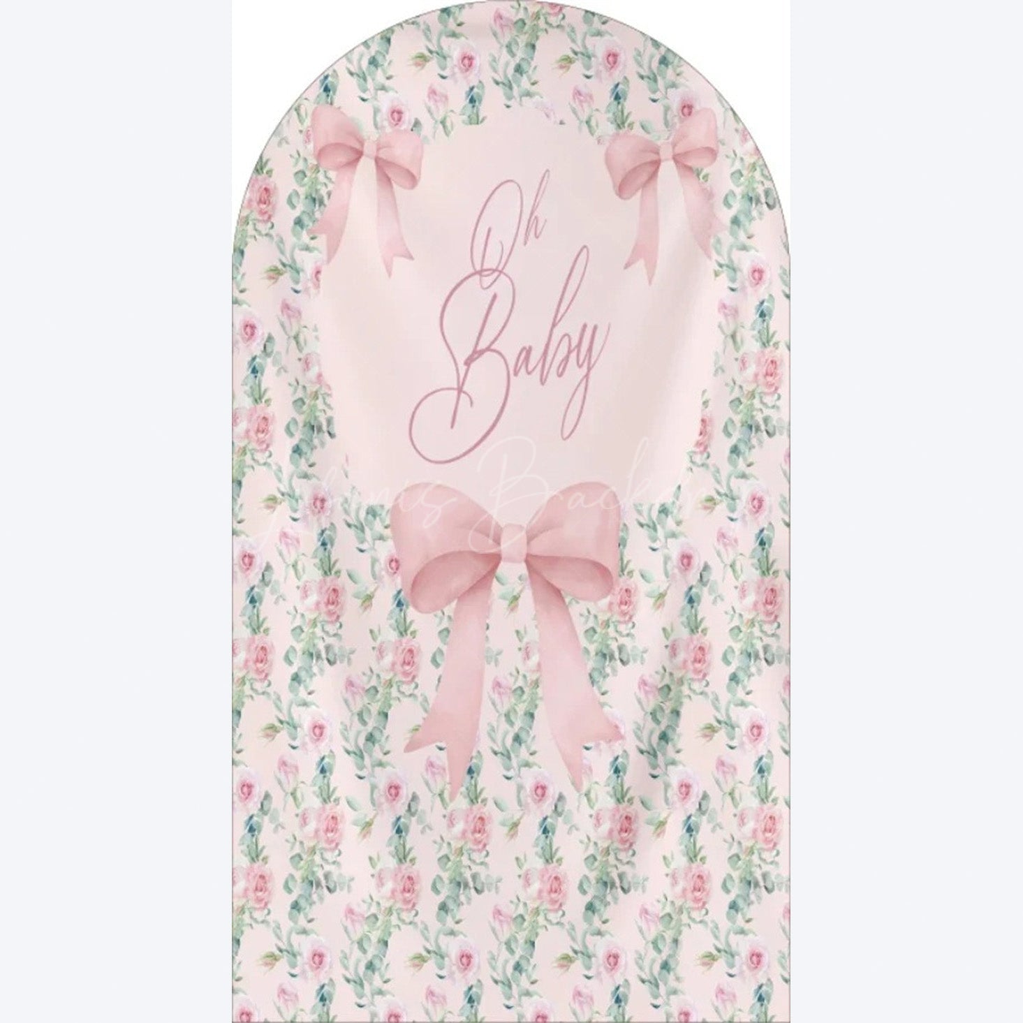 Lofaris Oh Baby Floral Arch Backdrop Adorable Bow and Blossom Decor for Nursery Shower Photo Prop Girls Boys