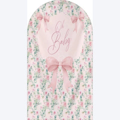 Lofaris Oh Baby Floral Arch Backdrop Adorable Bow and Blossom Decor for Nursery Shower Photo Prop Girls Boys
