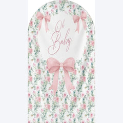 Lofaris Oh Baby Floral Arch Backdrop Adorable Bow and Blossom Decor for Nursery Shower Photo Prop Girls Boys