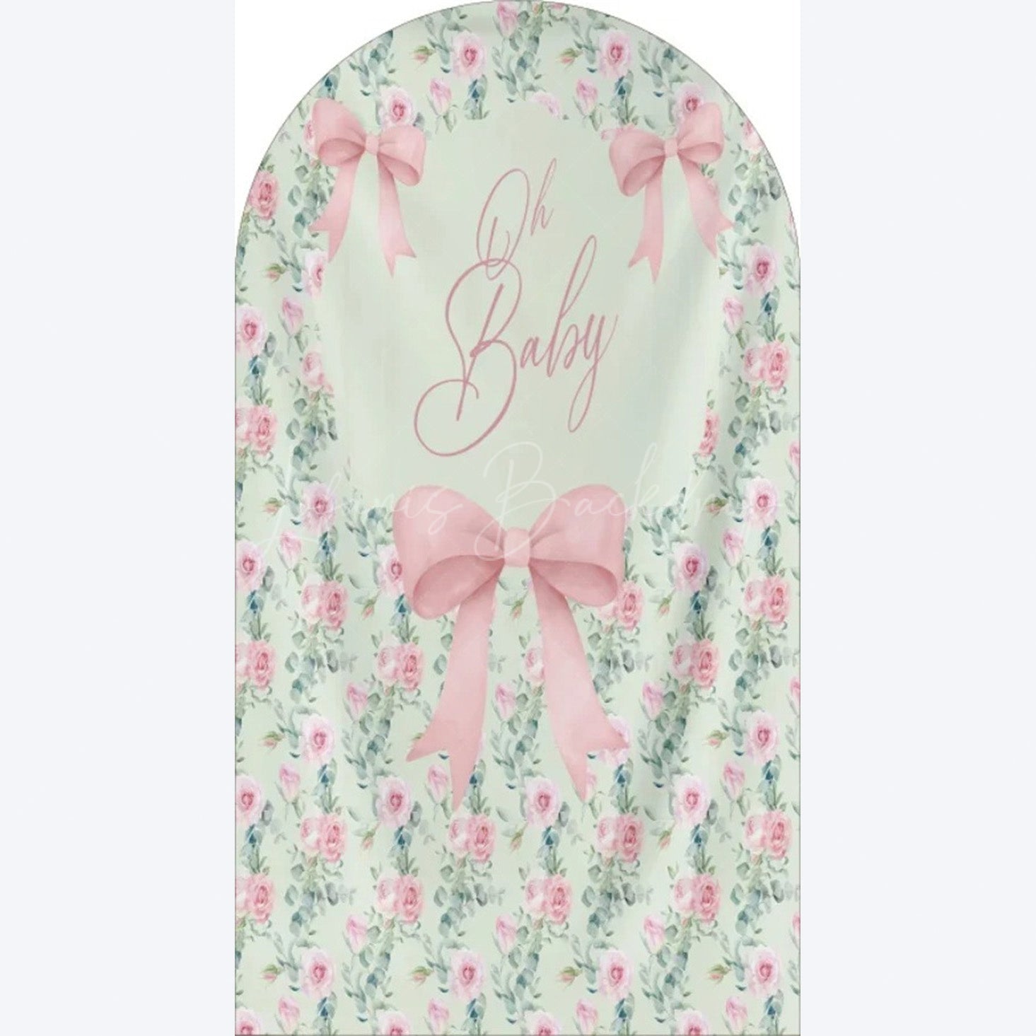 Lofaris Oh Baby Floral Arch Backdrop Adorable Bow and Blossom Decor for Nursery Shower Photo Prop Girls Boys