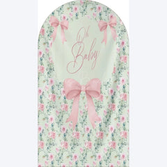 Lofaris Oh Baby Floral Arch Backdrop Adorable Bow and Blossom Decor for Nursery Shower Photo Prop Girls Boys