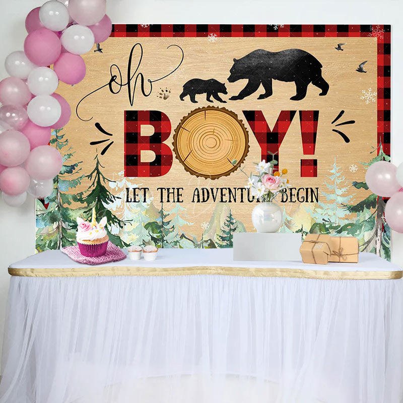 Lofaris Oh Boy Bears Adventure Begin Baby Shower Backdrop
