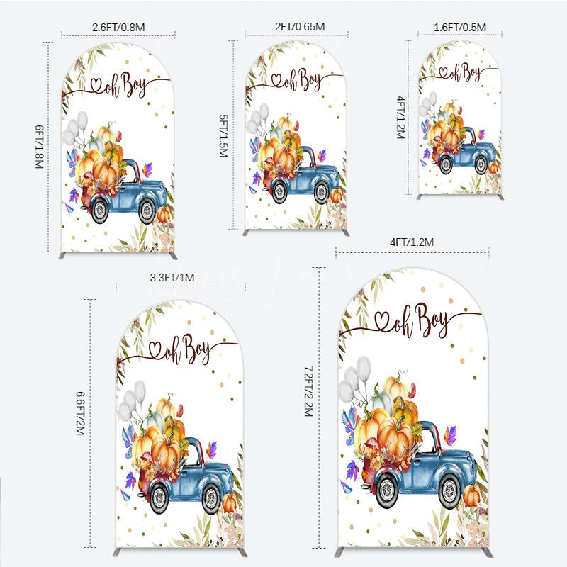 Lofaris Oh Boy Blue Truck Arch Backdrop for Baby Shower Rustic Autumn Pumpkin Theme Fall Party Photo Booth Decor