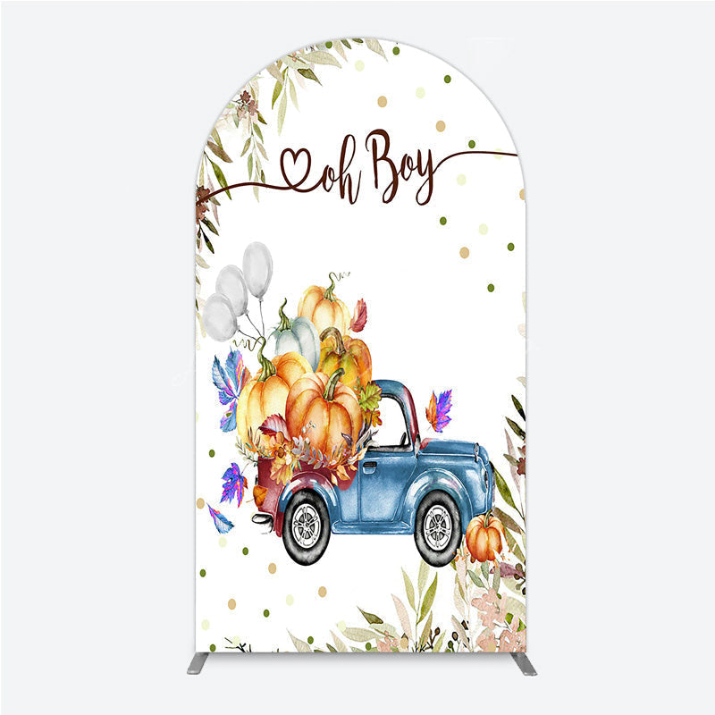 Lofaris Oh Boy Blue Truck Arch Backdrop for Baby Shower Rustic Autumn Pumpkin Theme Fall Party Photo Booth Decor