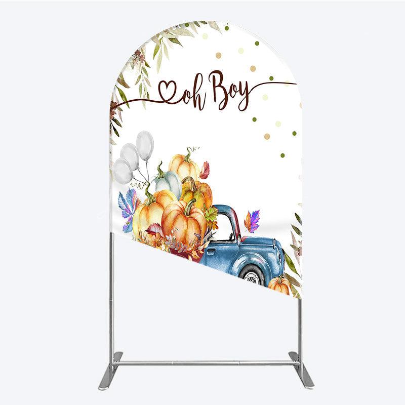 Lofaris Oh Boy Blue Truck Arch Backdrop for Baby Shower Rustic Autumn Pumpkin Theme Fall Party Photo Booth Decor