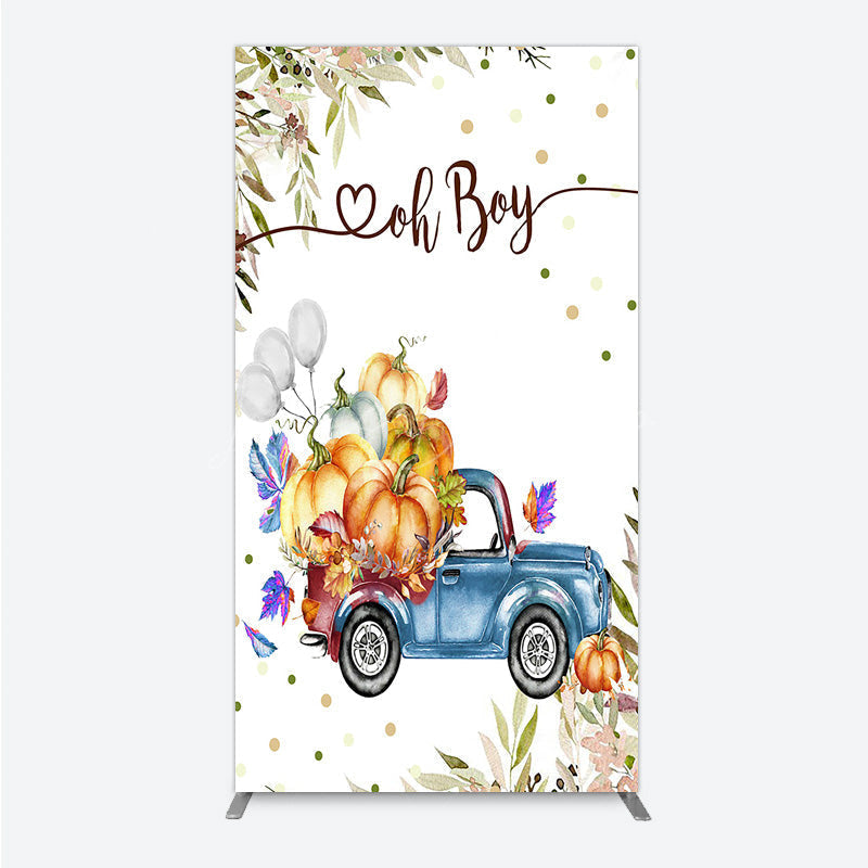 Lofaris Oh Boy Blue Truck Rectangle Backdrop for Baby Shower Rustic Autumn Pumpkin Theme Fall Party Photo Booth Decor