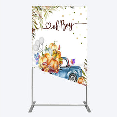 Lofaris Oh Boy Blue Truck Rectangle Backdrop for Baby Shower Rustic Autumn Pumpkin Theme Fall Party Photo Booth Decor