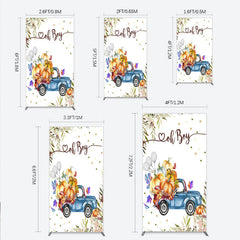 Lofaris Oh Boy Blue Truck Rectangle Backdrop for Baby Shower Rustic Autumn Pumpkin Theme Fall Party Photo Booth Decor