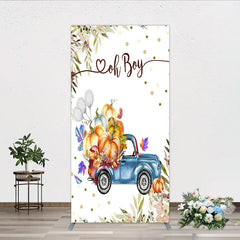 Lofaris Oh Boy Blue Truck Rectangle Backdrop for Baby Shower Rustic Autumn Pumpkin Theme Fall Party Photo Booth Decor