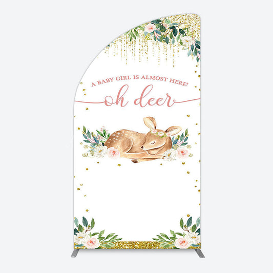 Lofaris Oh Deer Floral Boho Sweet Baby Shower Half Moon Arch Backdrop