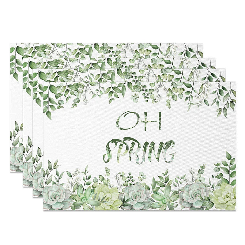 Lofaris Oh Spring Green Succulent and Leaf Set of 4 Placemats Botanical Garden Style Dining Table Mats