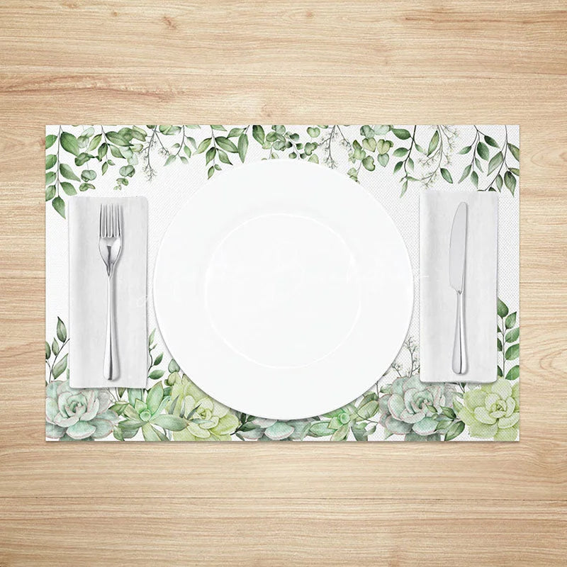 Lofaris Oh Spring Green Succulent and Leaf Set of 4 Placemats Botanical Garden Style Dining Table Mats