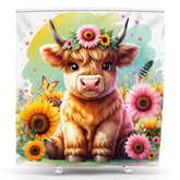 Lofaris Oil Painted Baby Cow Sunflower Animal Shower Curtain