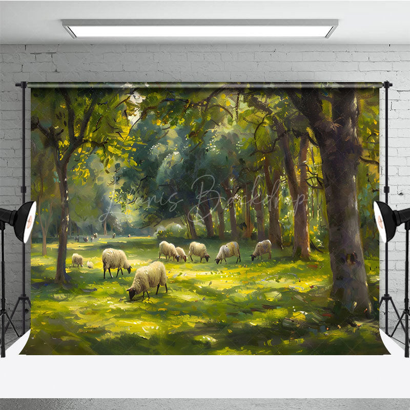 Lofaris Oil Painted Sheep Spring Forest Photo Booth Backdrop