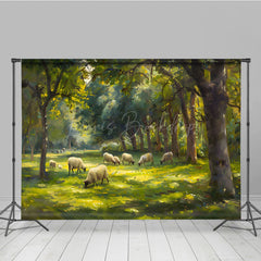 Lofaris Oil Painted Sheep Spring Forest Photo Booth Backdrop