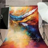Lofaris Oil Painted Vibrant Feather Fine Art Sweep Backdrop