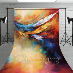 Lofaris Oil Painted Vibrant Feather Fine Art Sweep Backdrop