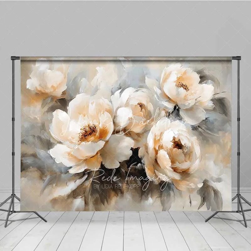 Lofaris Oil Painting Floral Backdrop Vintage White Peony Flower Photography Background Artistic Bloom Photo Booth Prop