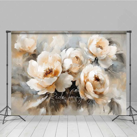 Lofaris Oil Painting Floral Backdrop Vintage White Peony Flower Photography Background Artistic Bloom Photo Booth Prop