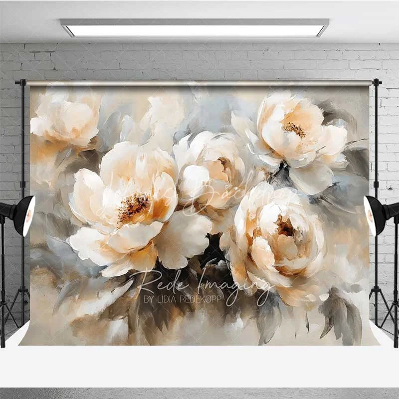 Lofaris Oil Painting Floral Backdrop Vintage White Peony Flower Photography Background Artistic Bloom Photo Booth Prop