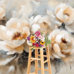 Lofaris Oil Painting Floral Backdrop Vintage White Peony Flower Photography Background Artistic Bloom Photo Booth Prop