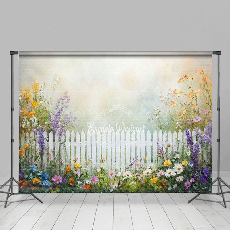 Lofaris Oil Painting Flowers Fence Spring Photo Backdrop